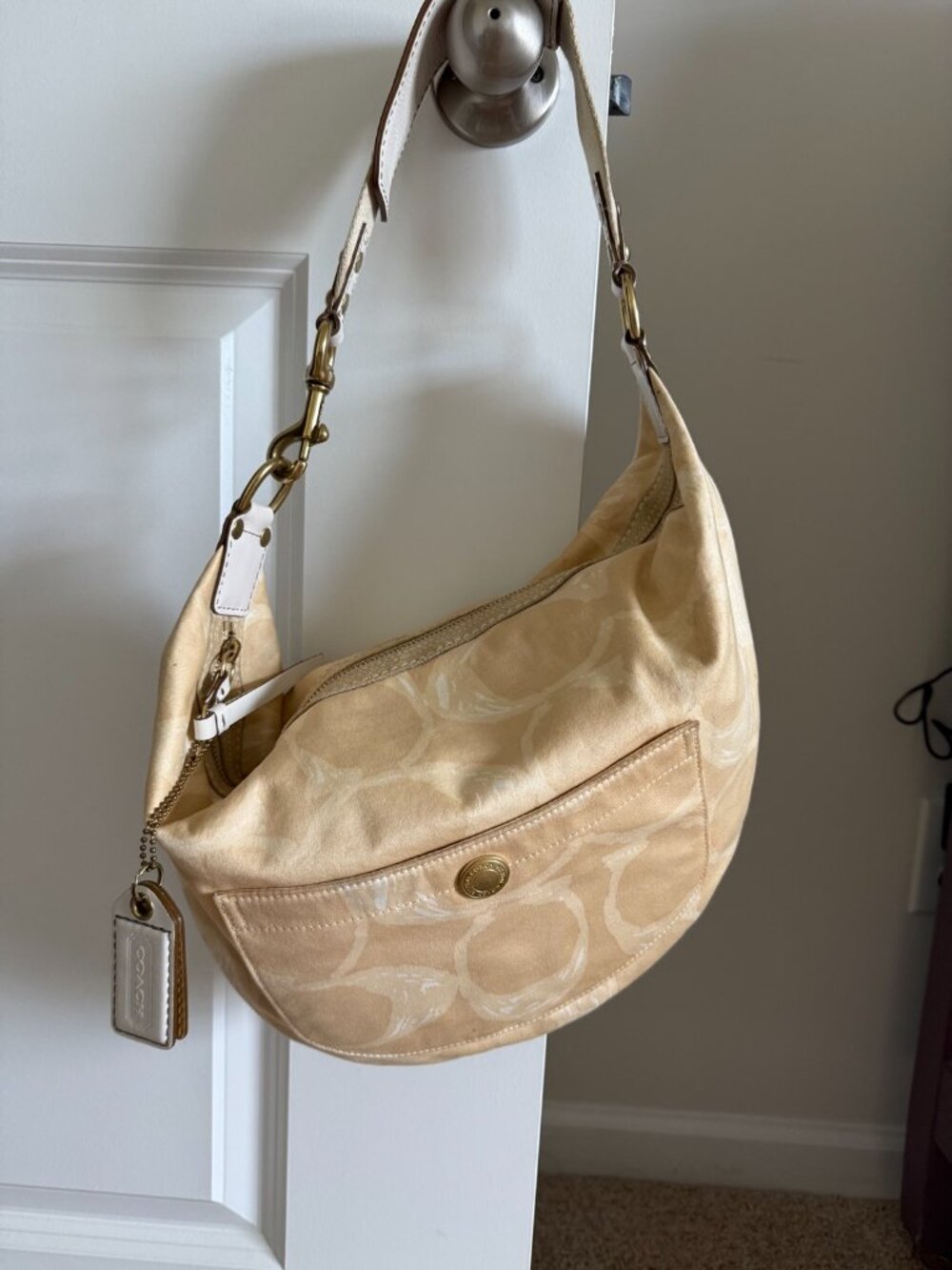 Vintage 2005 Coach Signature Hobo Cream White Brass Hardware